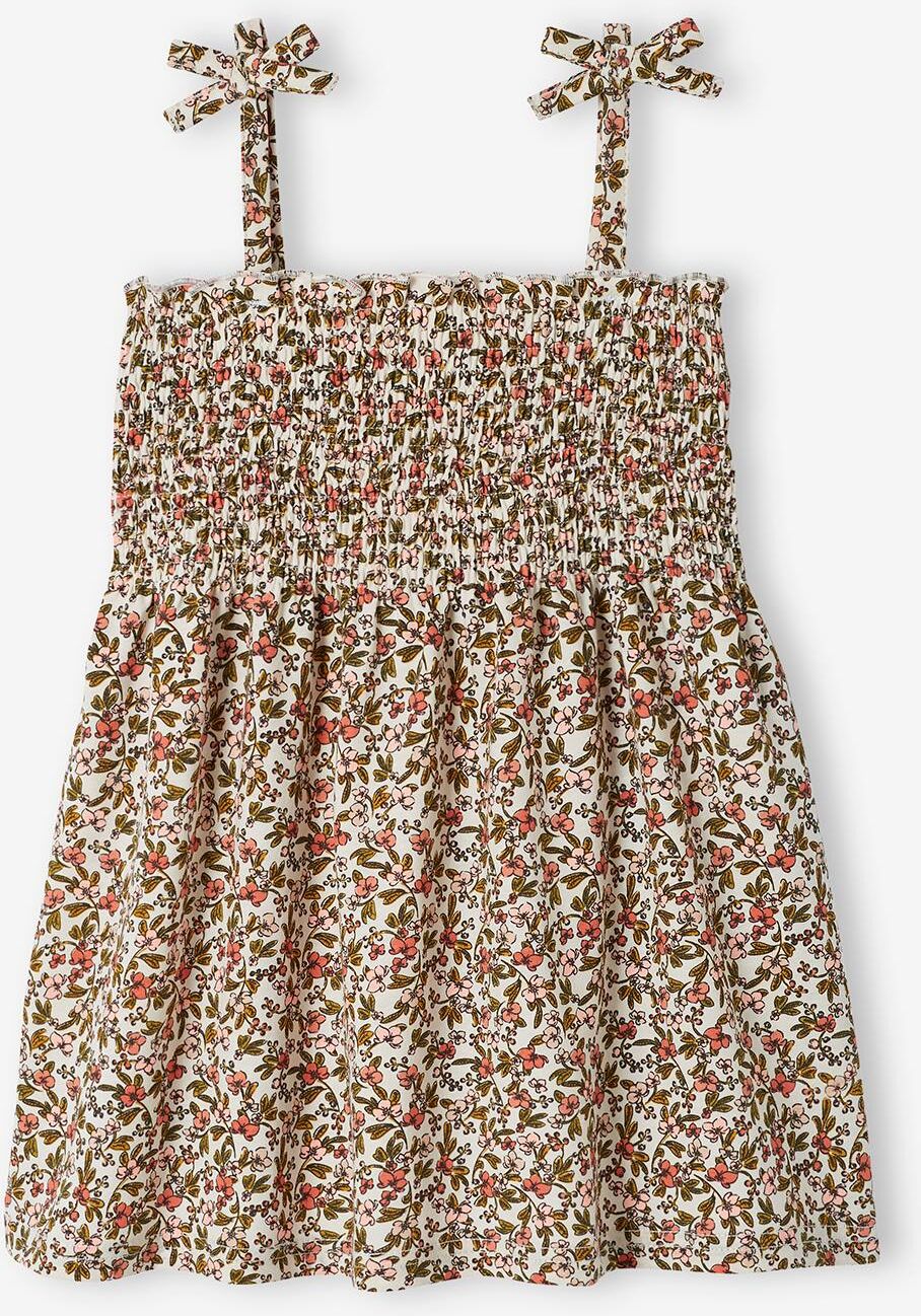 VERTBAUDET Camiseta sin mangas con smocks y estampado de flores, para niña nude