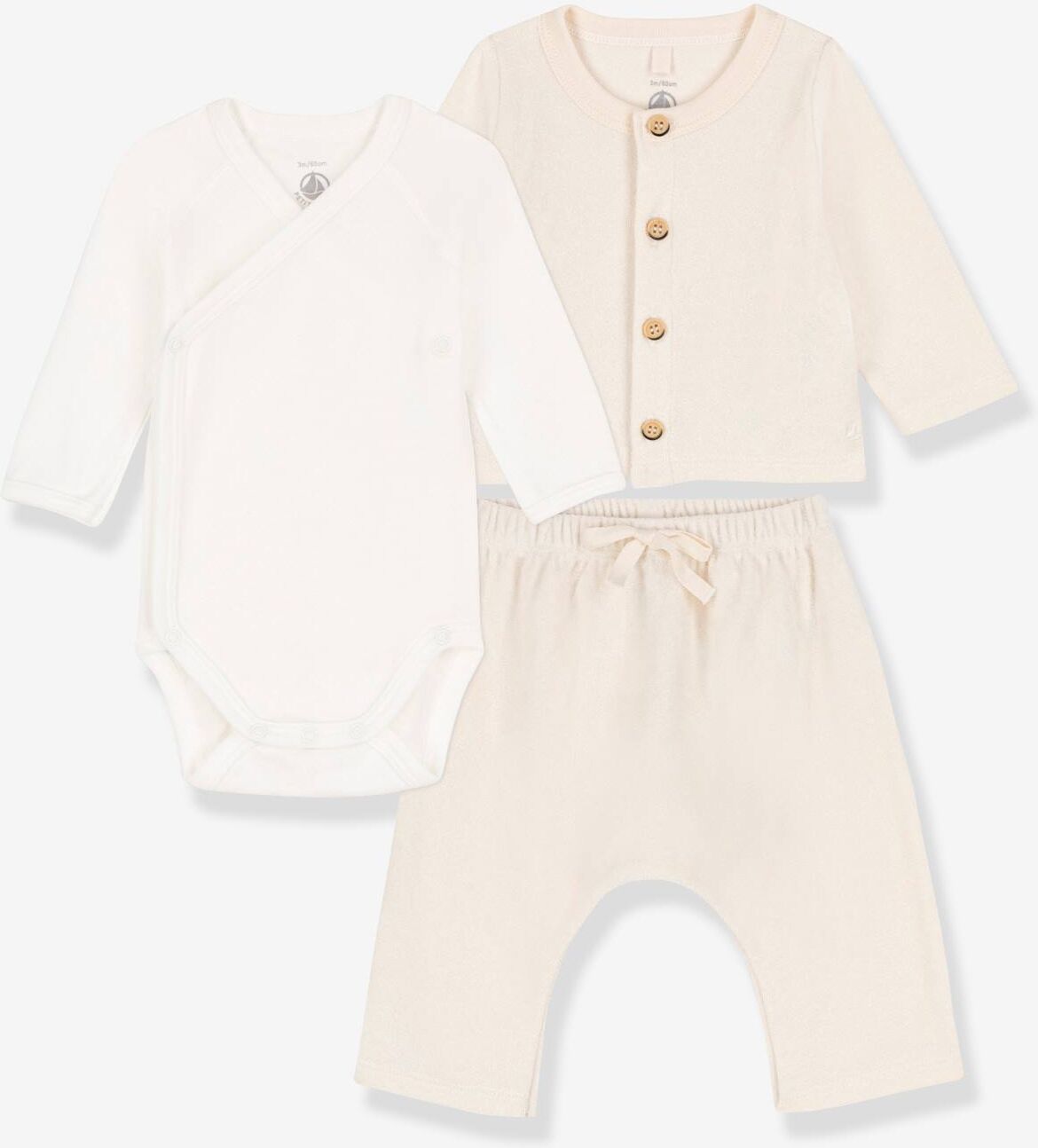 Conjunto de 3 prendas para recién nacido PETIT BATEAU beige