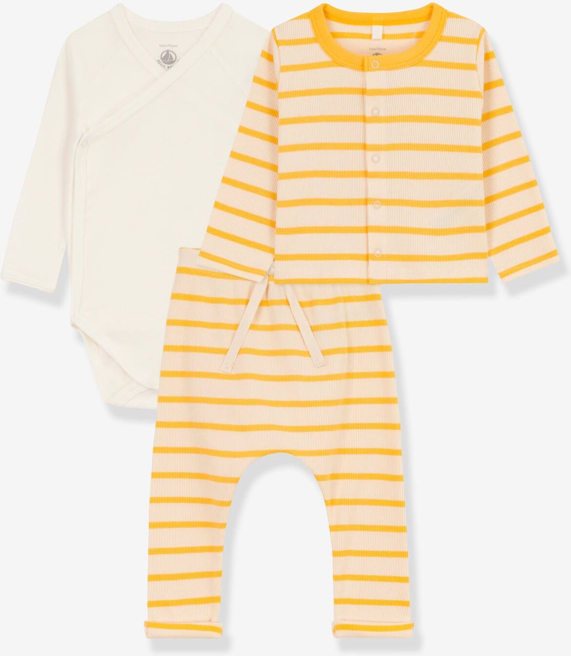 Conjunto de 3 prendas de algodón orgánico para recién nacido PETIT BATEAU beige