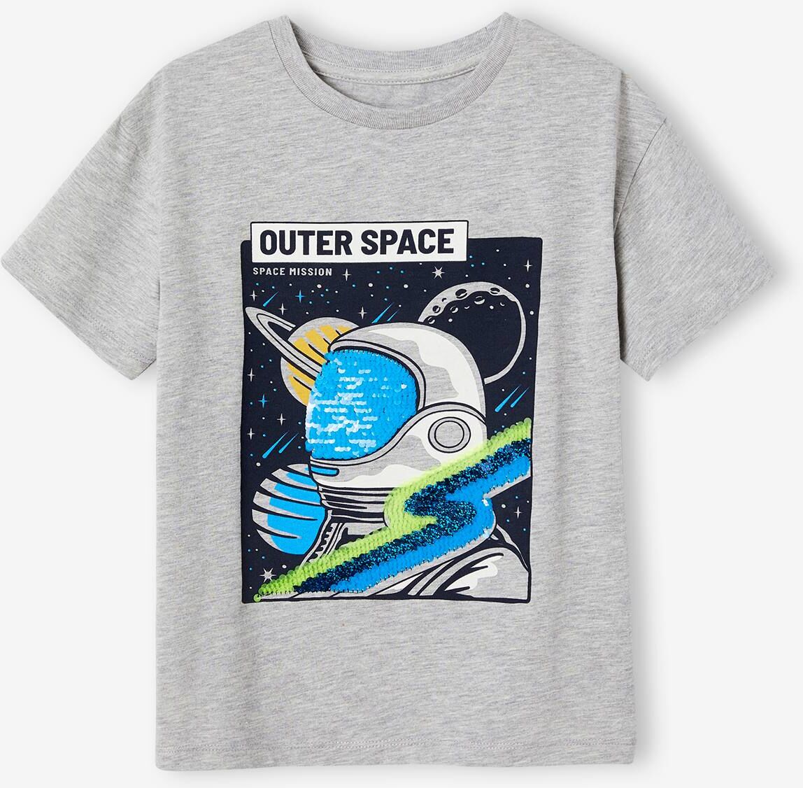 VERTBAUDET Camiseta de lentejuelas con motivo de astronauta para niño gris jaspeado