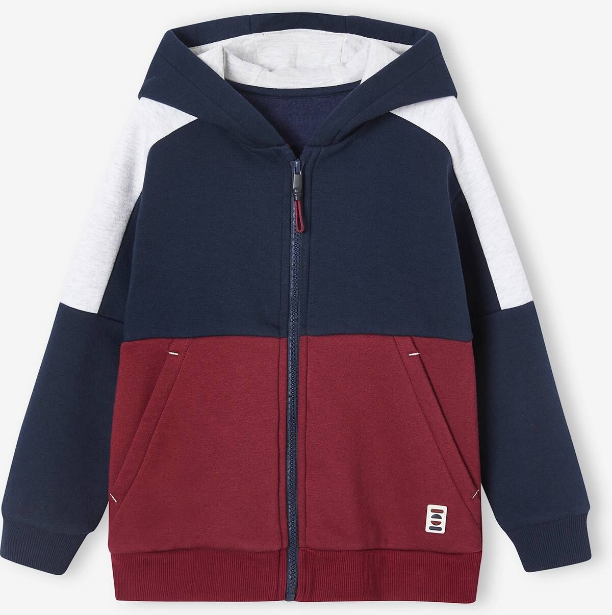 VERTBAUDET Sudadera deportiva con cremallera y capucha efecto colorblock niño burdeos