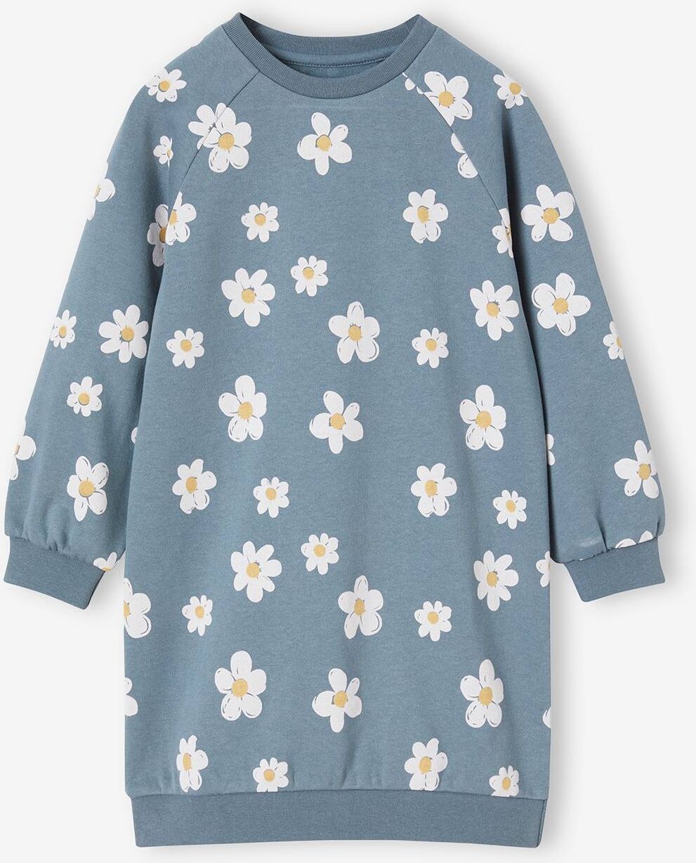 VERTBAUDET Vestido de felpa con flores «pop» para niña azul grisáceo