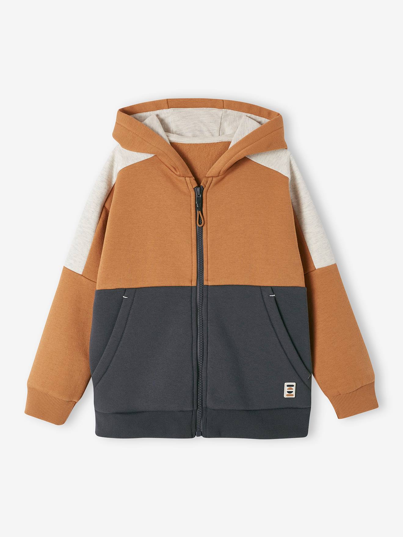 VERTBAUDET Sudadera deportiva con cremallera y capucha efecto colorblock niño ocre