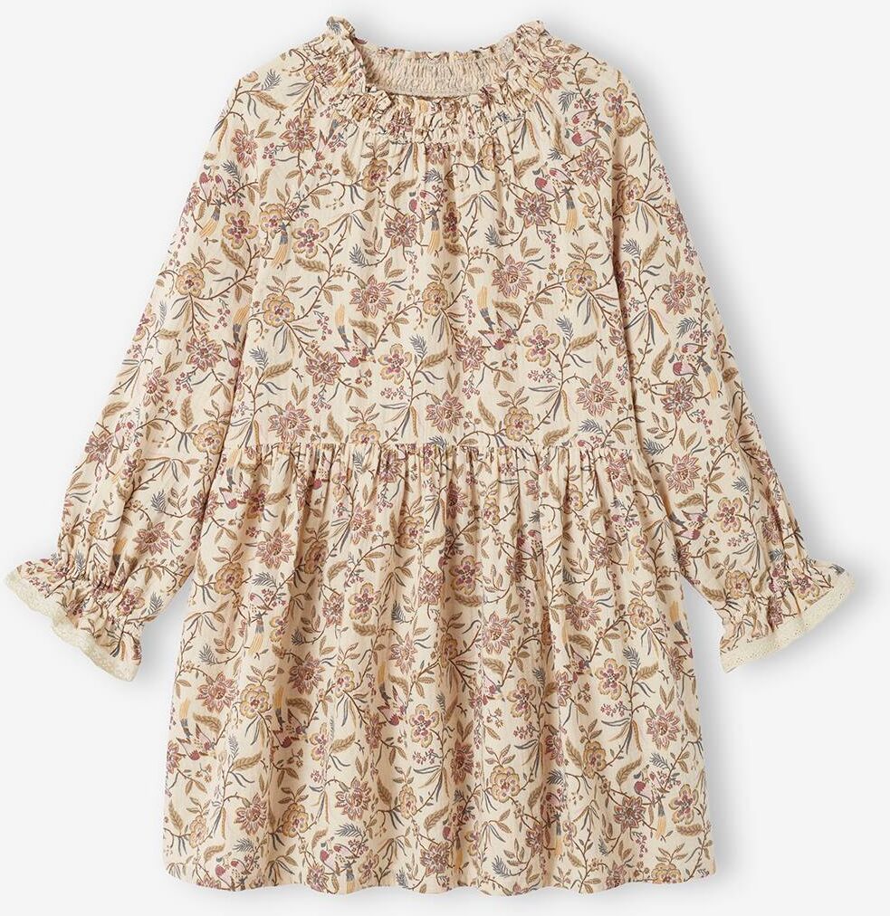 VERTBAUDET Vestido con estampado de flores de gasa de algodón para niña beige estampado