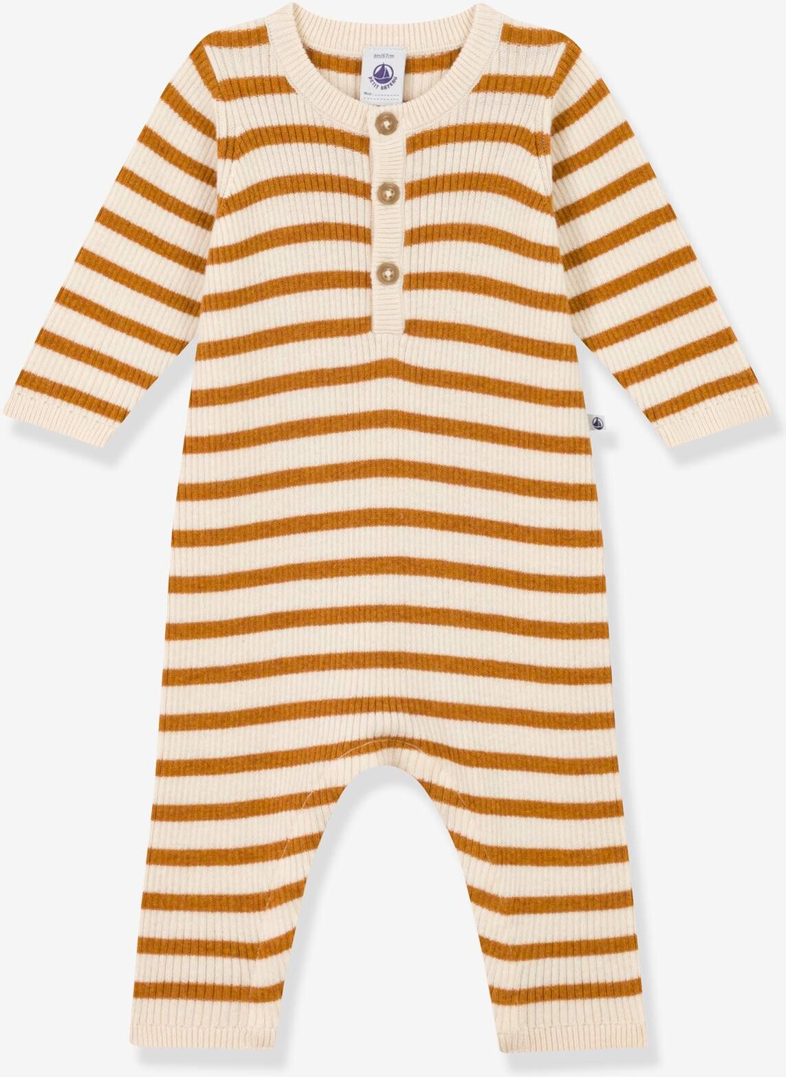 Mono a rayas de punto tricot para bebé - PETIT BATEAU beige