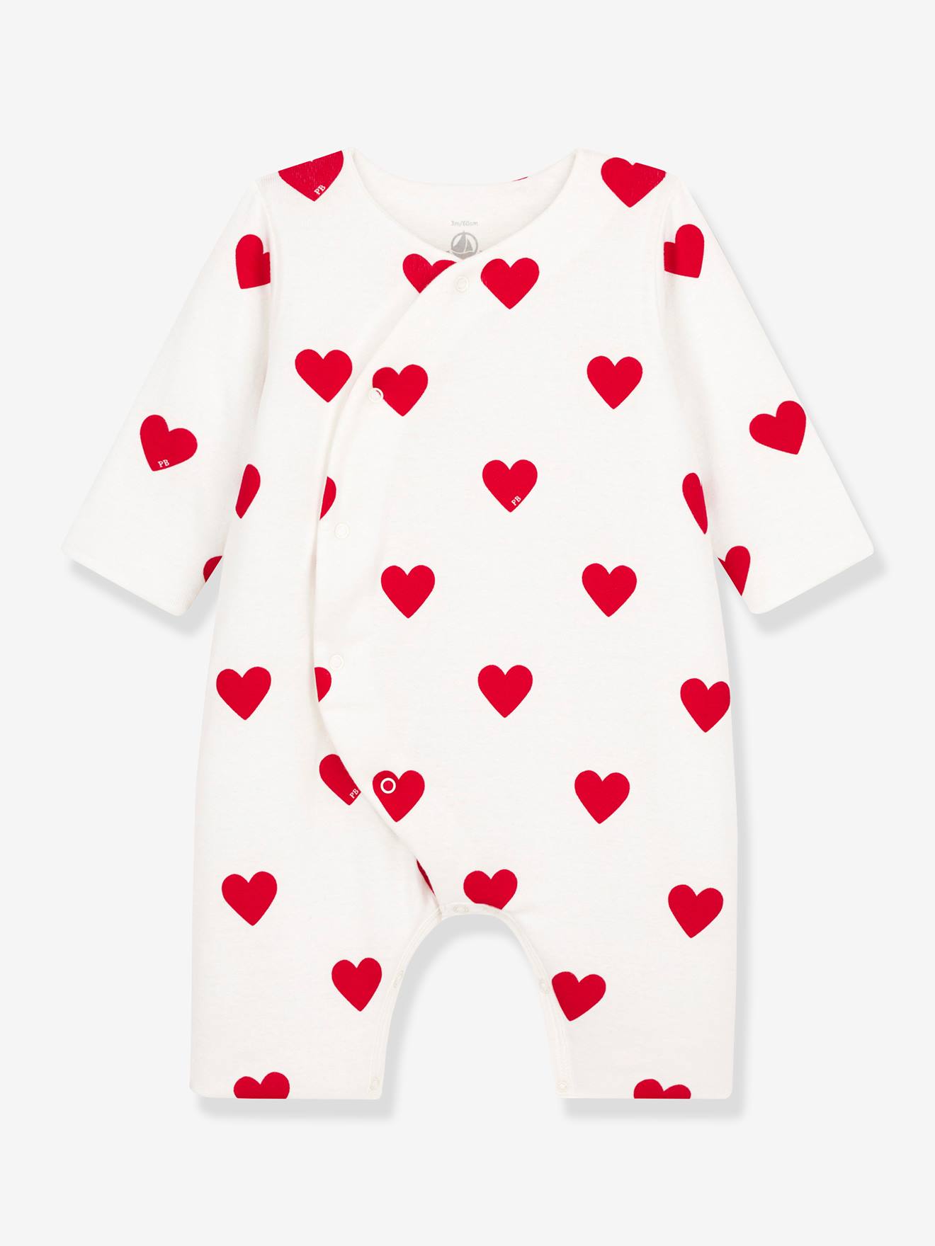 Mono largo corazones rojos para bebé de canalé PETIT BATEAU blanco estampado