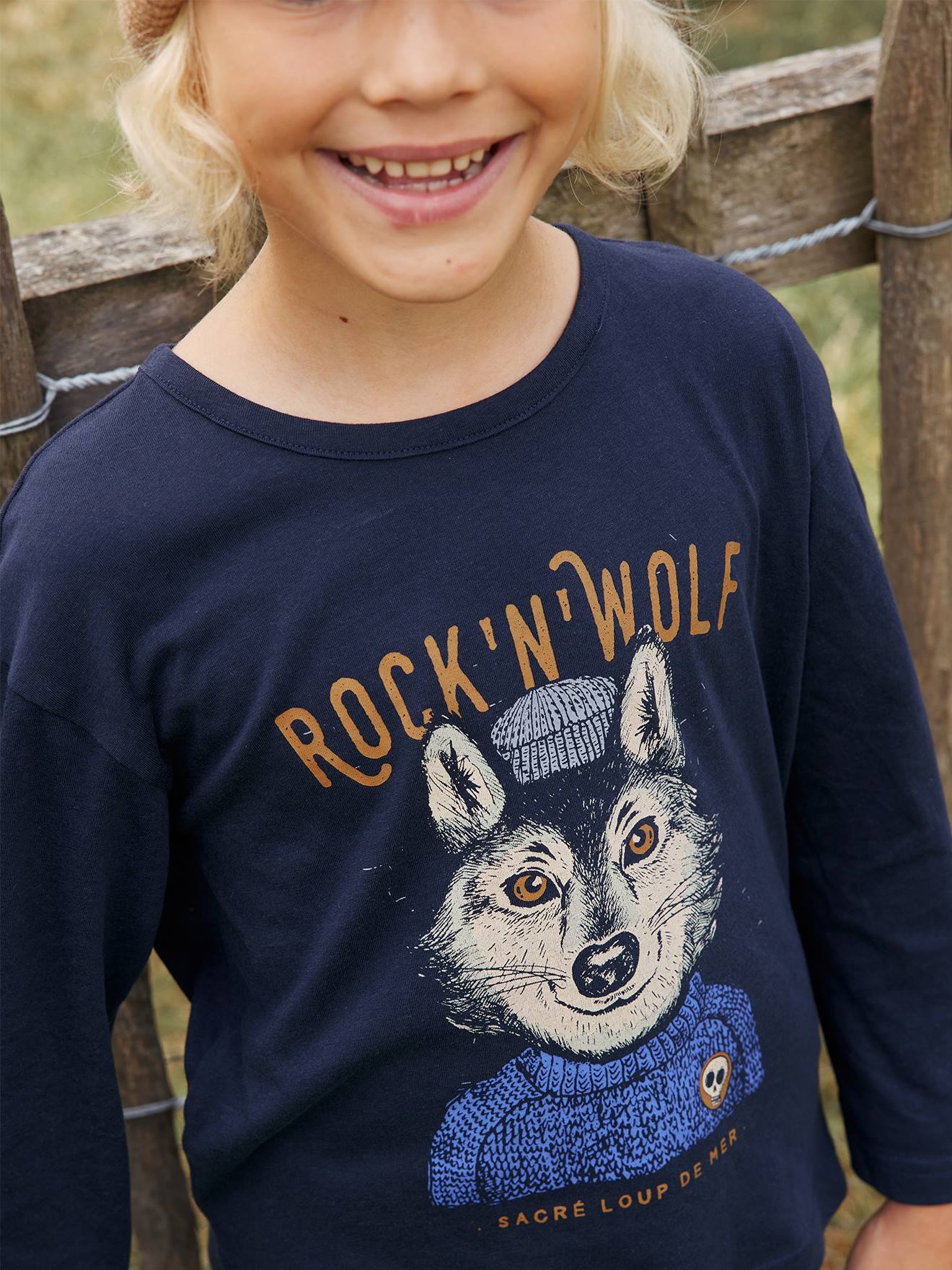 VERTBAUDET Camiseta motivo lobo de mar para niño azul marino