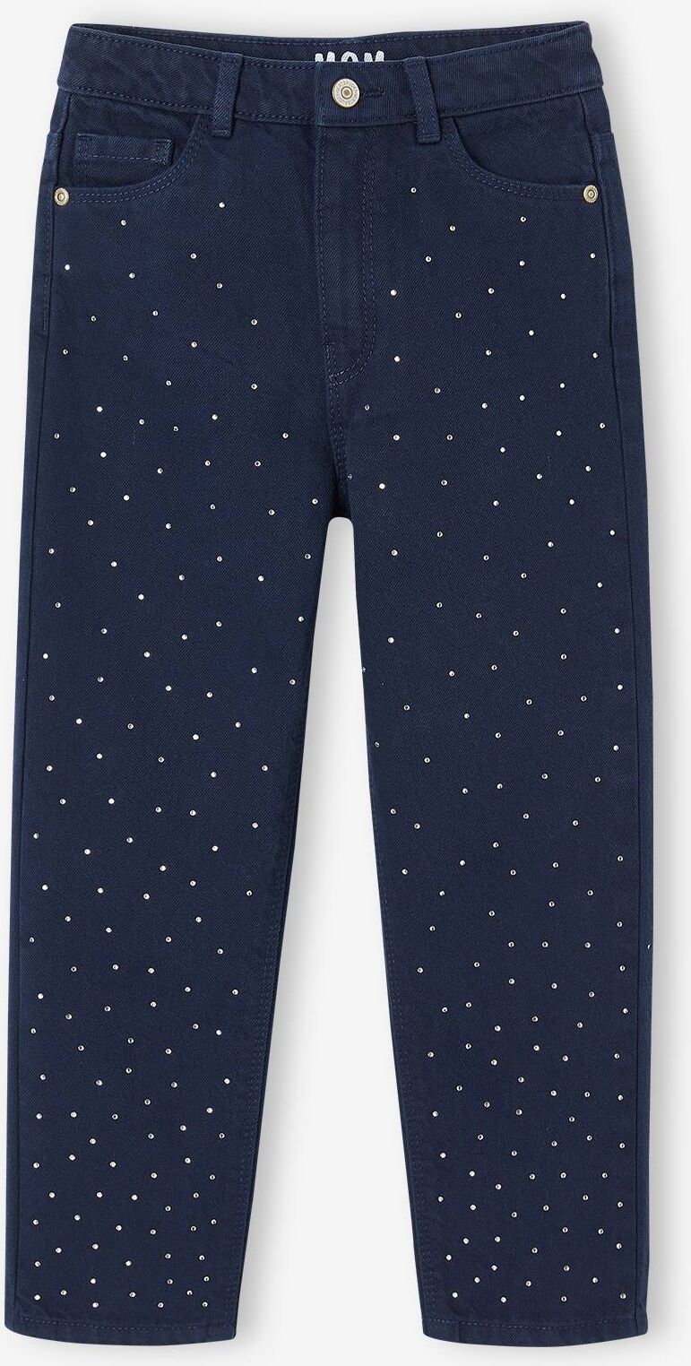 VERTBAUDET Pantalón «Mom fit» con strass para niña azul marino