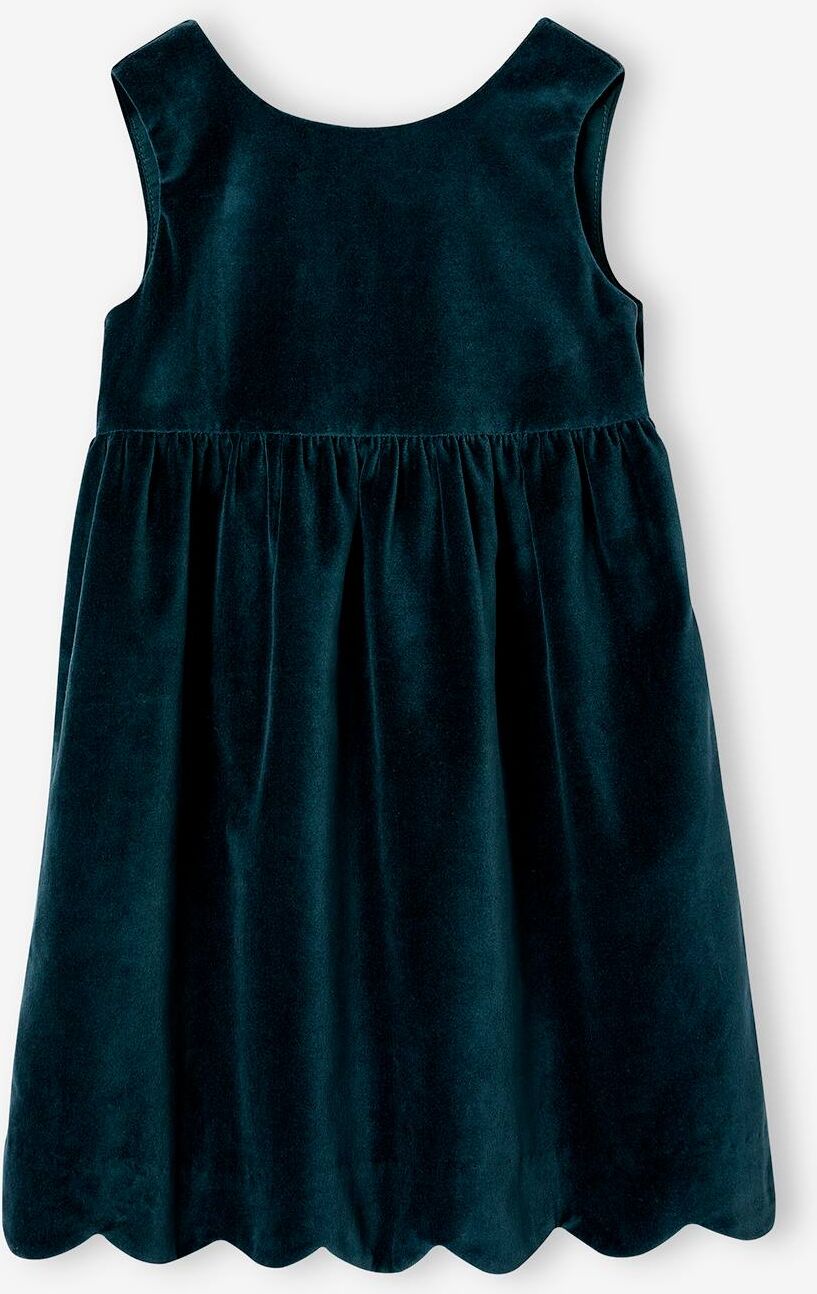 VERTBAUDET Vestido de fiesta de terciopelo liso y lacito detrás, para niña verde