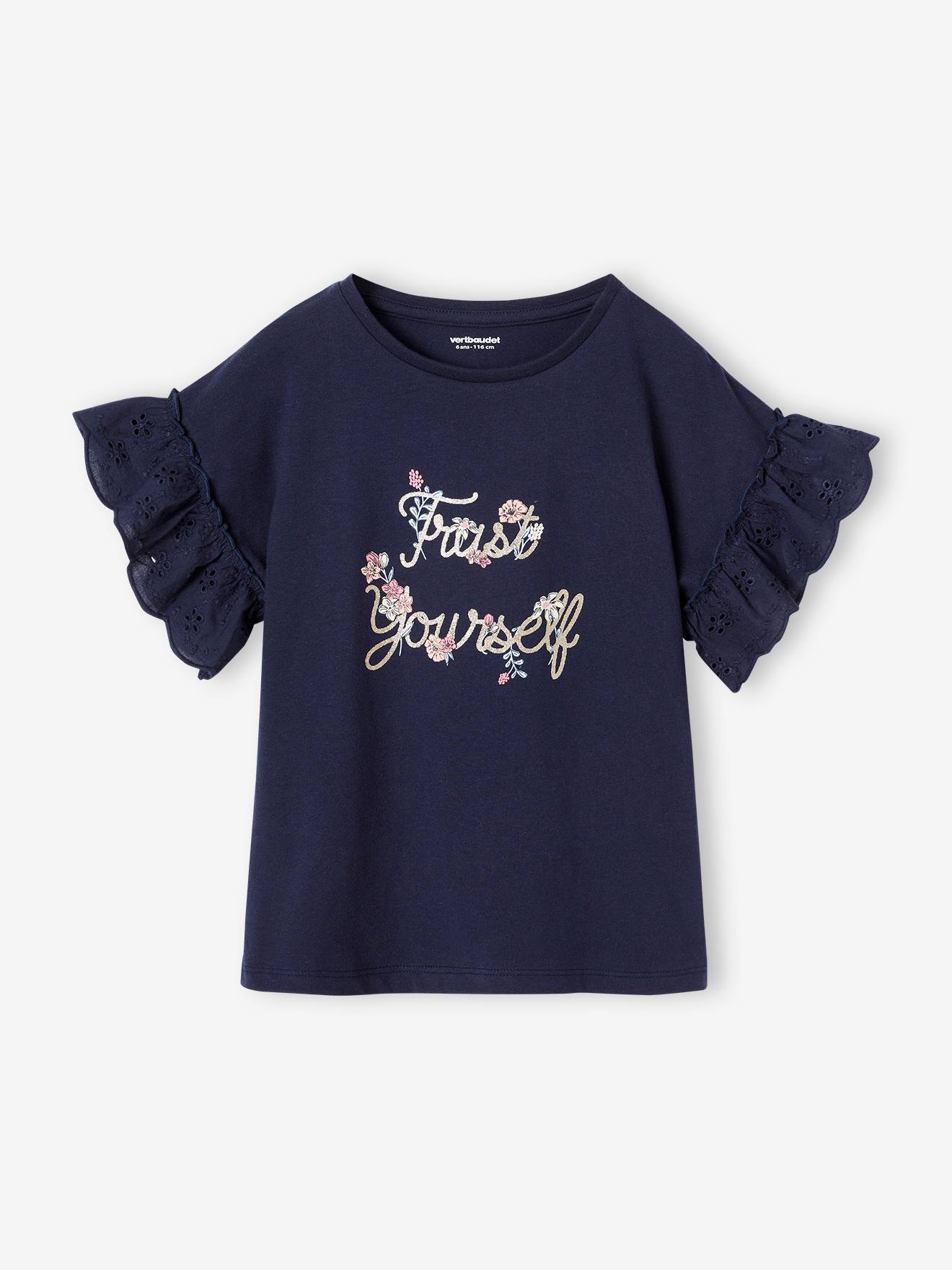 VERTBAUDET Camiseta romántica de algodón orgánico para niña azul marino