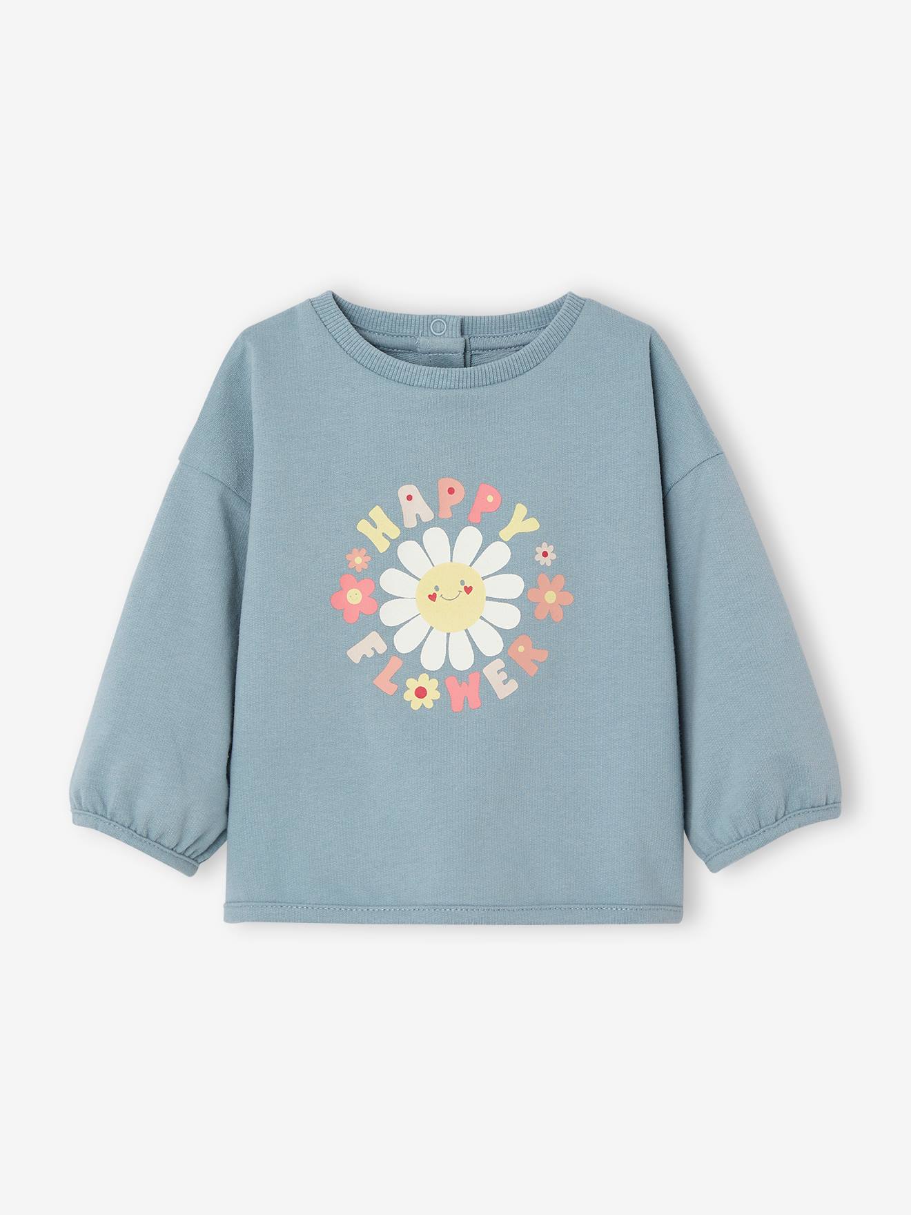 VERTBAUDET Sudadera happy flower bebé azul grisáceo