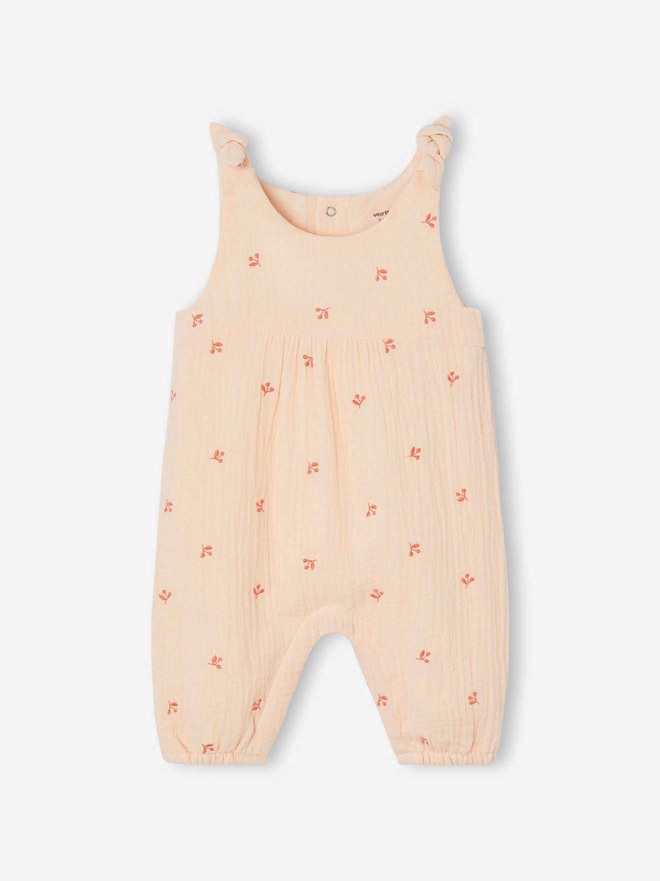 VERTBAUDET Mono para bebé recién nacido bordado de gasa de algodón rosa rosa pálido