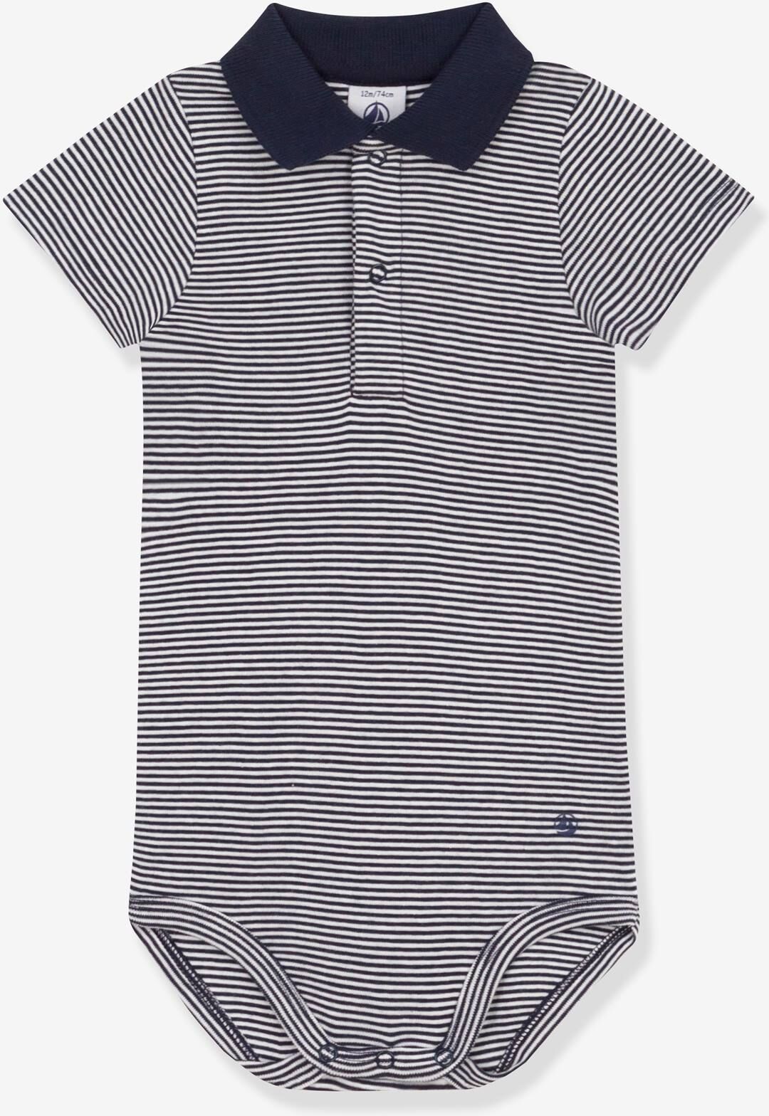 Body de manga corta con cuello polo PETIT BATEAU azul