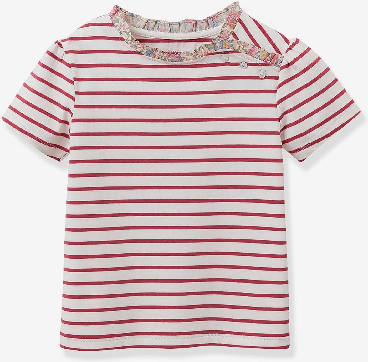 Camiseta marinera niña de tejido Liberty - algodón orgánico CYRILLUS rosa frambuesa