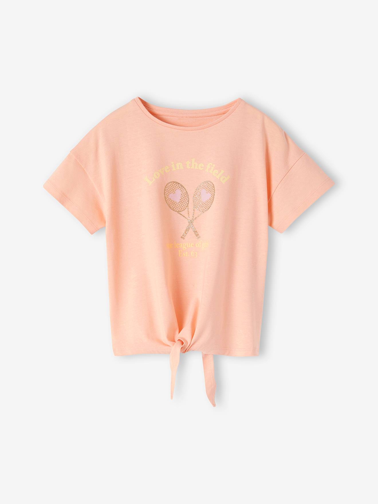 VERTBAUDET Camiseta deportiva estampado raquetas con purpurina para niña coral
