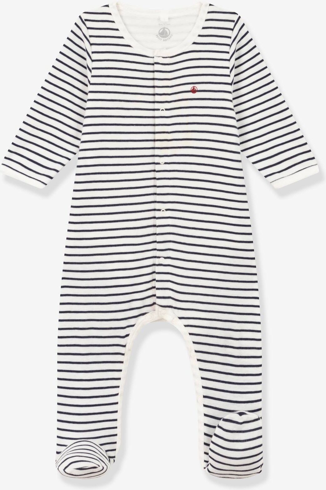 Body pijama a rayas de algodón orgánico PETIT BATEAU azul marino