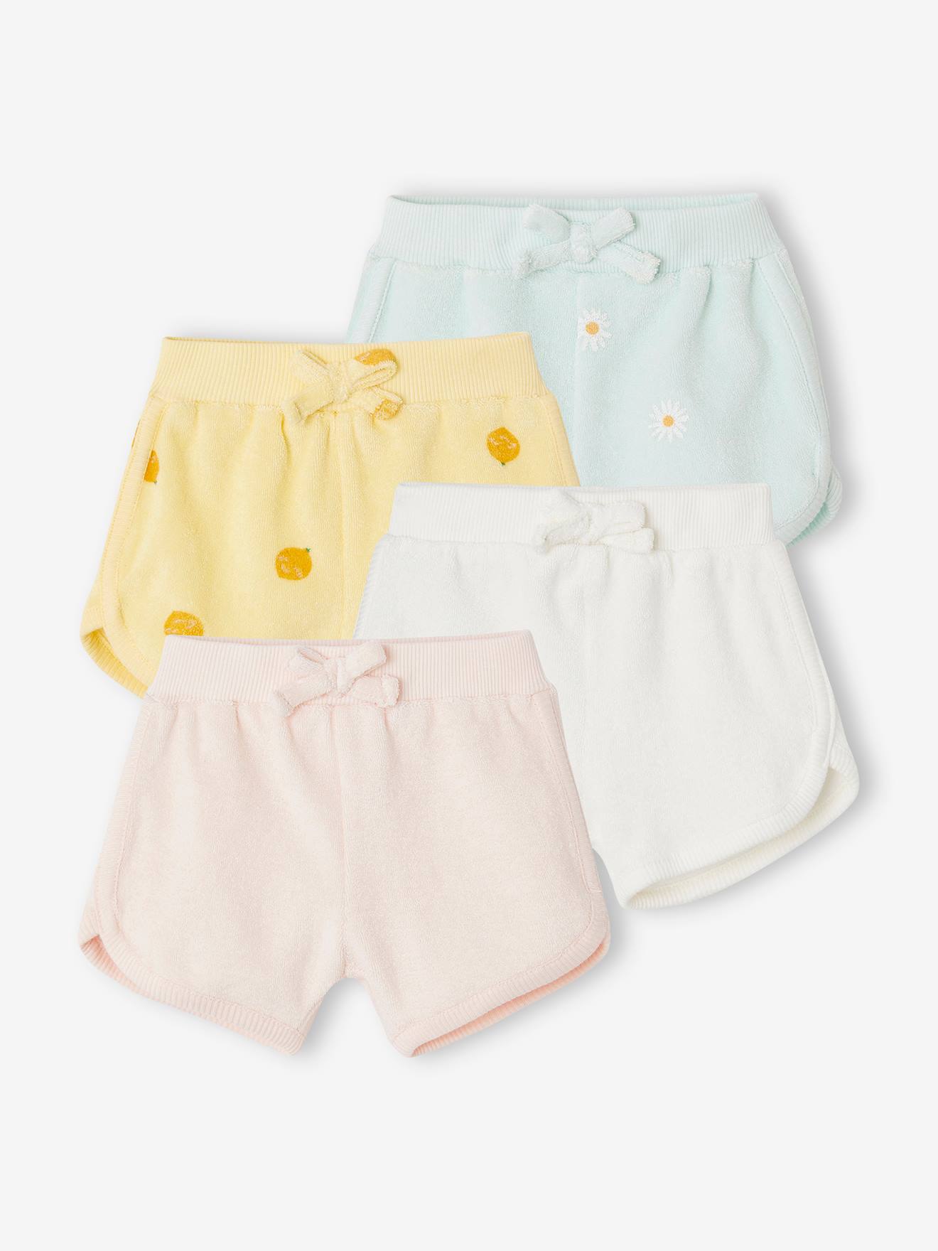 VERTBAUDET Pack de 4 shorts de felpa para bebé rosa rosa pálido
