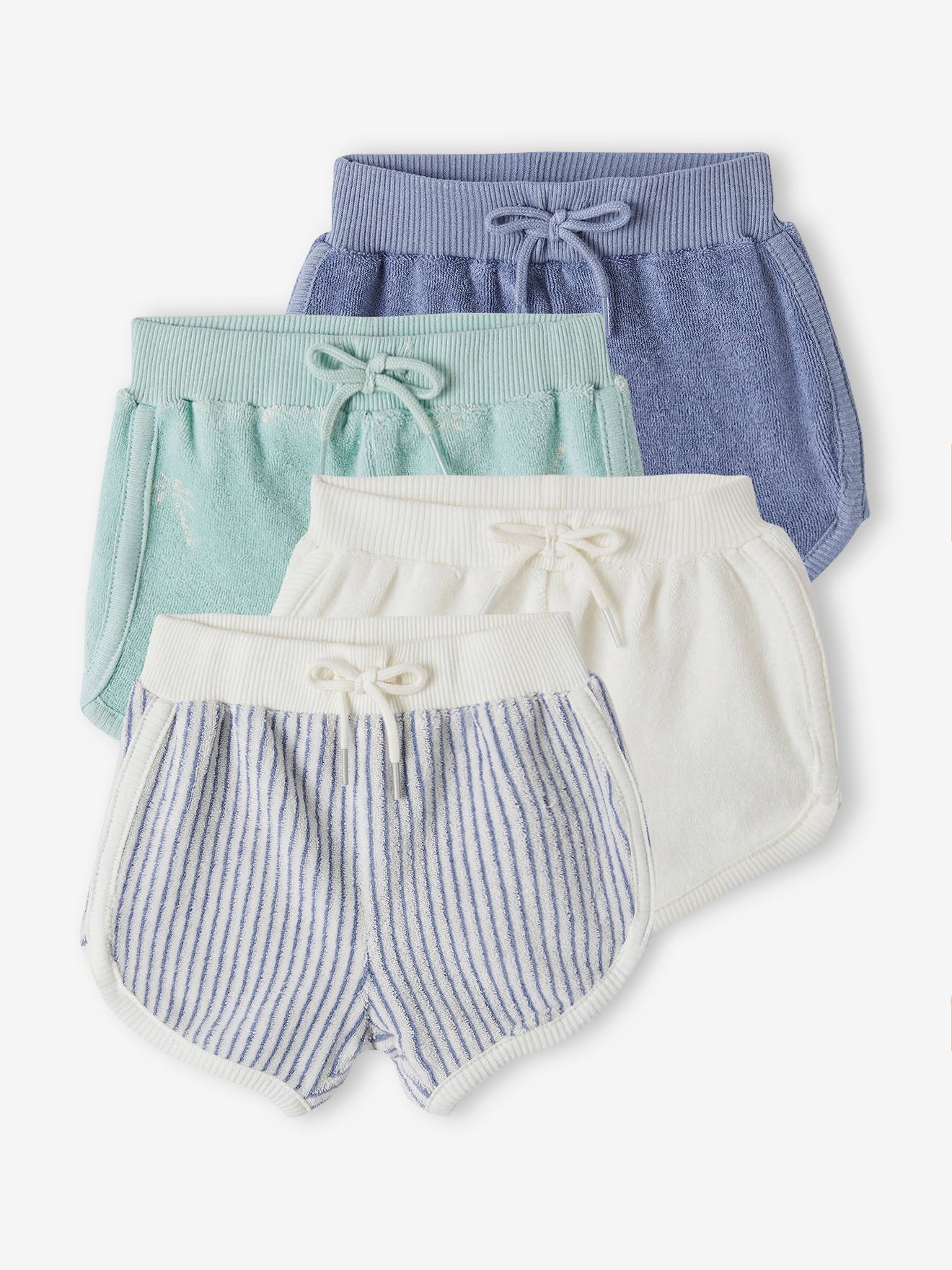 VERTBAUDET Pack de 4 shorts de felpa para bebé recién nacido azul chambray