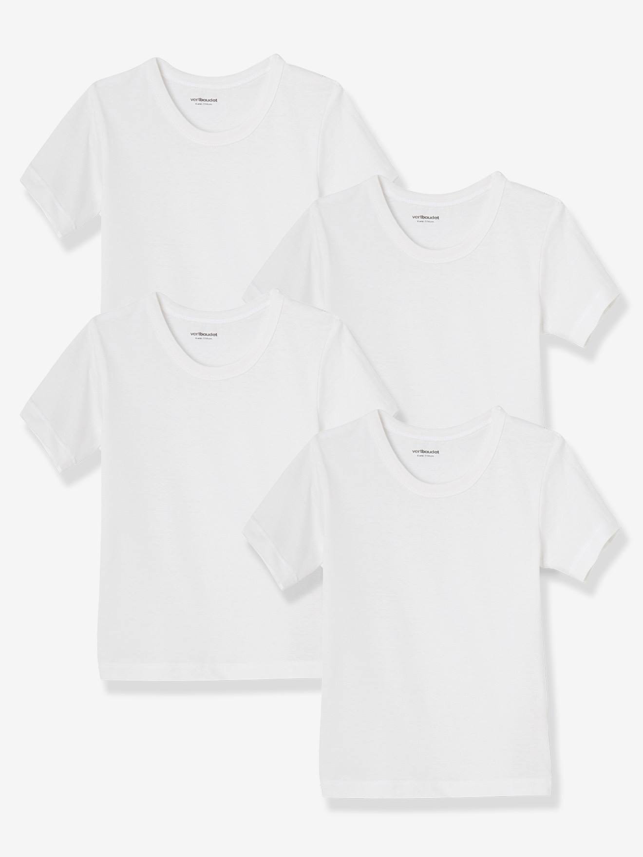 VERTBAUDET Pack de 4 camisetas de manga corta niño blanco