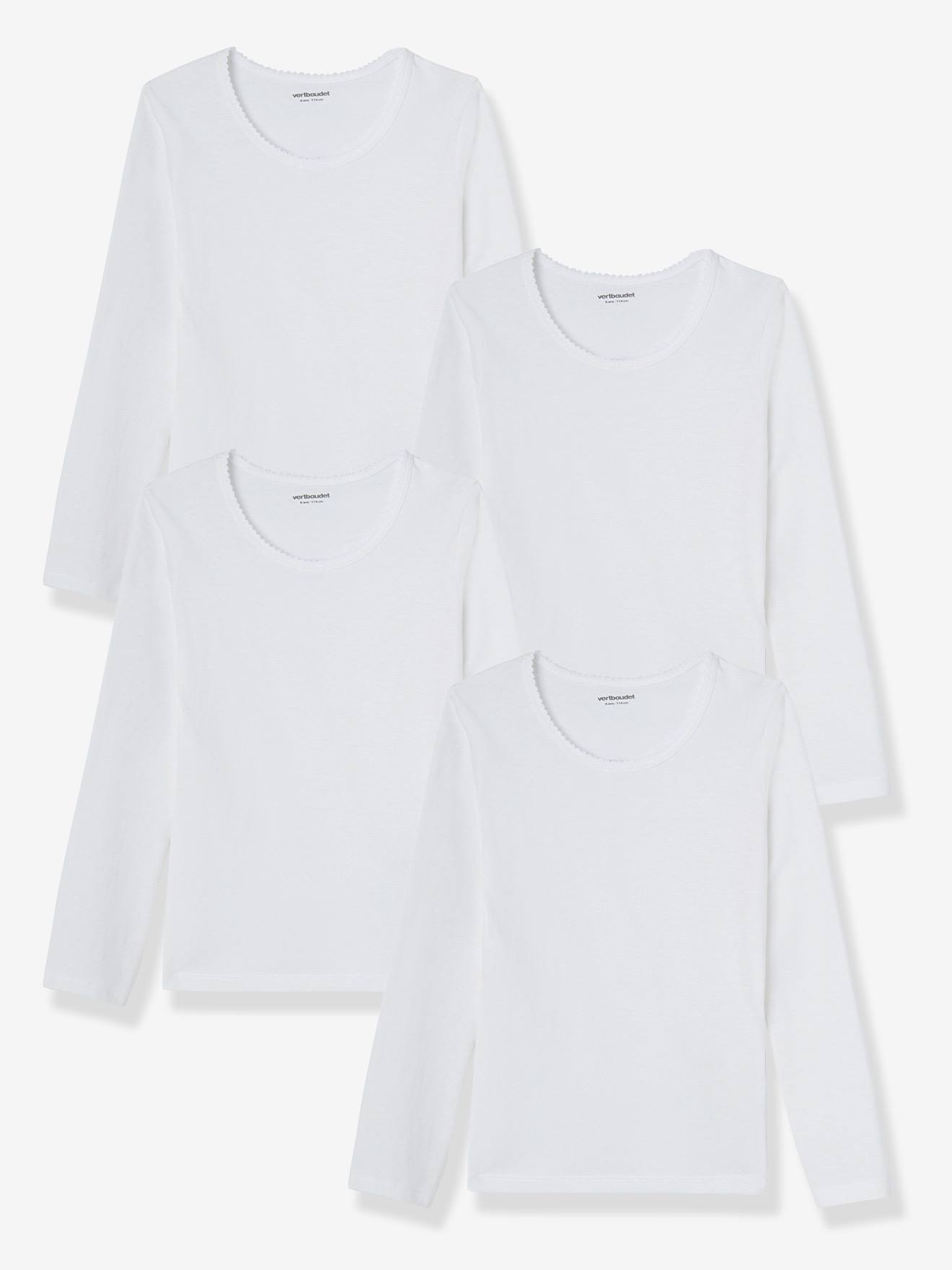 VERTBAUDET Pack de 4 camisetas de manga larga niña blanco