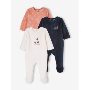 VERTBAUDET Pack de 3 pijamas de terciopelo con abertura detrás, para bebé rosa oscuro bicolor/multicolor