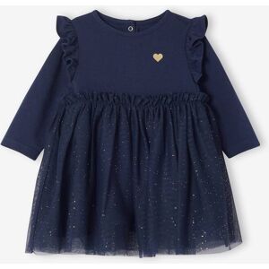 VERTBAUDET Vestido de Navidad con falda de tul y purpurina, para bebé niña azul marino VERTBAUDET Vestido de Navidad con falda de tul y purpurina, para bebé niña azul marino