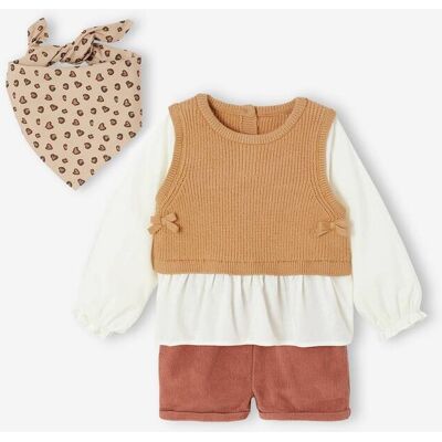 VERTBAUDET Conjunto de 3 piezas chaleco 2 en 1 + short + pañuelo para bebé arcilla VERTBAUDET Conjunto de 3 piezas chaleco 2 en 1 + short + pañuelo para bebé arcilla