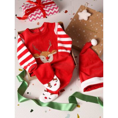 VERTBAUDET Estuche regalo de Navidad con pelele + gorro, para bebé rojo oscuro liso con motivos VERTBAUDET Estuche regalo de Navidad con pelele + gorro, para bebé rojo oscuro liso con motivos