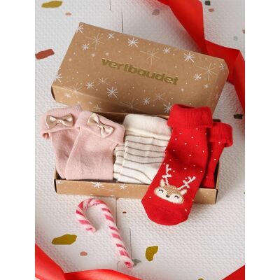 VERTBAUDET Estuche de 3 pares de calcetines de Navidad para bebé rosa maquillaje VERTBAUDET Estuche de 3 pares de calcetines de Navidad para bebé rosa maquillaje