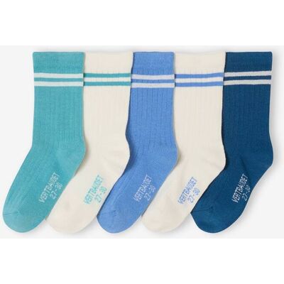 VERTBAUDET Pack de 5 pares de calcetines a rayas de punto de canalé para niño azul VERTBAUDET Pack de 5 pares de calcetines a rayas de punto de canalé para niño azul