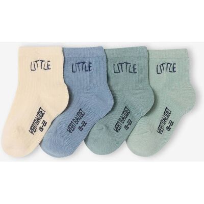 VERTBAUDET Pack de 4 pares de calcetines «Little» para bebé azul pálido VERTBAUDET Pack de 4 pares de calcetines «Little» para bebé azul pálido