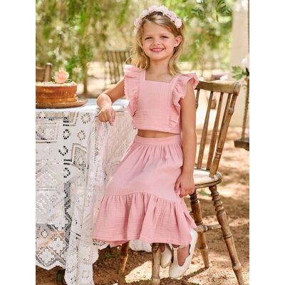 VERTBAUDET Conjunto niña de ceremonia blusa y falda con volante rosado VERTBAUDET Conjunto niña de ceremonia blusa y falda con volante rosado