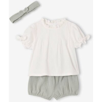 VERTBAUDET Conjunto 3 piezas de algodón para bebé niña verde sauce VERTBAUDET Conjunto 3 piezas de algodón para bebé niña verde sauce