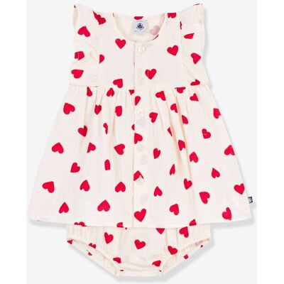 PETIT BATEAU Vestido y cubrepañal de algodón con volantes para bebé crudo PETIT BATEAU Vestido y cubrepañal de algodón con volantes para bebé crudo