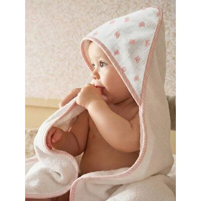 VERTBAUDET Capa de baño personalizable y manopla de baño Lazos, para bebé blanco estampado VERTBAUDET Capa de baño personalizable y manopla de baño Lazos, para bebé blanco estampado