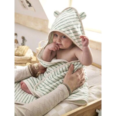 VERTBAUDET Capa de baño personalizable de rayas jacquard y manopla de baño, para bebé verde sauce VERTBAUDET Capa de baño personalizable de rayas jacquard y manopla de baño, para bebé verde sauce