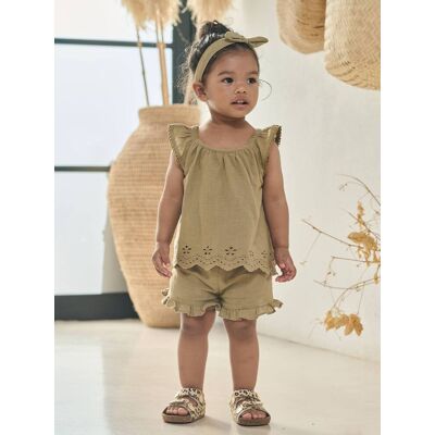 VERTBAUDET Conjunto de 3 piezas de algodón para bebé niña caqui VERTBAUDET Conjunto de 3 piezas de algodón para bebé niña caqui