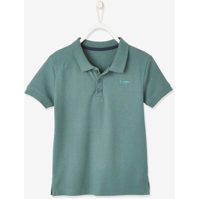 VERTBAUDET Polo de manga corta con bordado en el pecho, para niño verde medio liso con motivos VERTBAUDET Polo de manga corta con bordado en el pecho, para niño verde medio liso con motivos