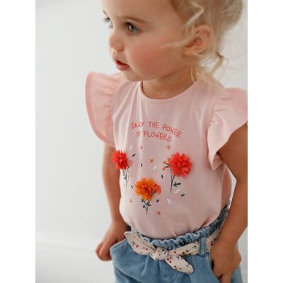 VERTBAUDET Camiseta con flores en relieve para bebé rosa claro liso con motivos VERTBAUDET Camiseta con flores en relieve para bebé rosa claro liso con motivos