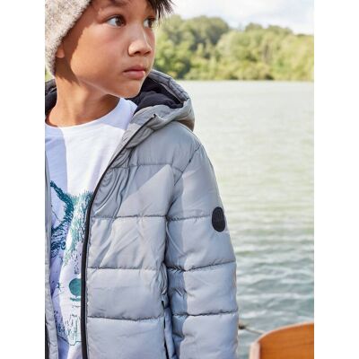 VERTBAUDET Chaqueta acolchada con capucha con forro polar, efecto reflectante y relleno de fibras recicladas, niño gris medio liso con motivos VERTBAUDET Chaqueta acolchada con capucha con forro polar, efecto reflectante y relleno de fibras recicladas, niño gris medio liso con motivos