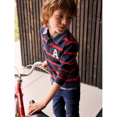 VERTBAUDET Polo a rayas efecto 2 en 1 para niño rojo medio a rayas VERTBAUDET Polo a rayas efecto 2 en 1 para niño rojo medio a rayas