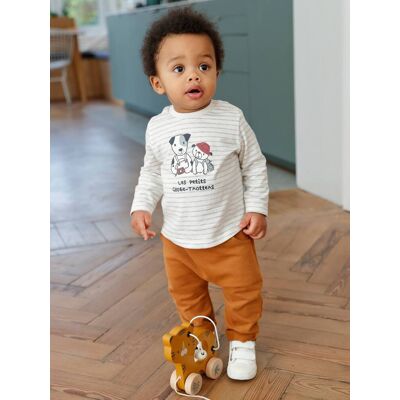 VERTBAUDET Conjunto de camiseta y pantalón de felpa para bebé marron medio liso VERTBAUDET Conjunto de camiseta y pantalón de felpa para bebé marron medio liso