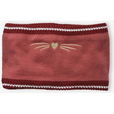 VERTBAUDET Snood bordado Gato de canalé rosa oscuro liso con motivos VERTBAUDET Snood bordado Gato de canalé rosa oscuro liso con motivos
