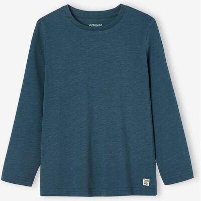 VERTBAUDET Camiseta personalizable, de manga larga para niño azul medio liso con motivos VERTBAUDET Camiseta personalizable, de manga larga para niño azul medio liso con motivos