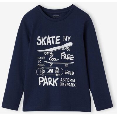 VERTBAUDET Camiseta de manga larga con estampado para niño - Basics azul oscuro VERTBAUDET Camiseta de manga larga con estampado para niño - Basics azul oscuro