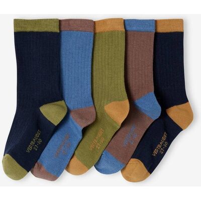 VERTBAUDET Pack de 5 pares de calcetines bicolor de canalé para niño azul oscuro VERTBAUDET Pack de 5 pares de calcetines bicolor de canalé para niño azul oscuro