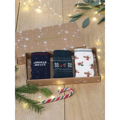VERTBAUDET Estuche regalo de Navidad con 3 pares de calcetines para niño verde pino VERTBAUDET Estuche regalo de Navidad con 3 pares de calcetines para niño verde pino