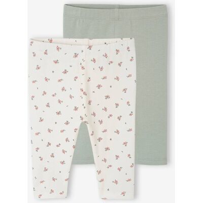 VERTBAUDET Pack de 2 leggings para bebé Basics verde sauce VERTBAUDET Pack de 2 leggings para bebé Basics verde sauce