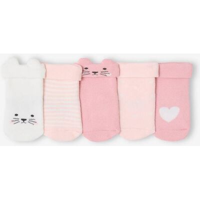 VERTBAUDET Pack de 5 pares de calcetines "gato", para bebé rosa rosa pálido VERTBAUDET Pack de 5 pares de calcetines "gato", para bebé rosa rosa pálido