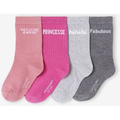 VERTBAUDET Pack de 4 pares de calcetines tobilleros "mensaje", para niña rosa palo VERTBAUDET Pack de 4 pares de calcetines tobilleros "mensaje", para niña rosa palo